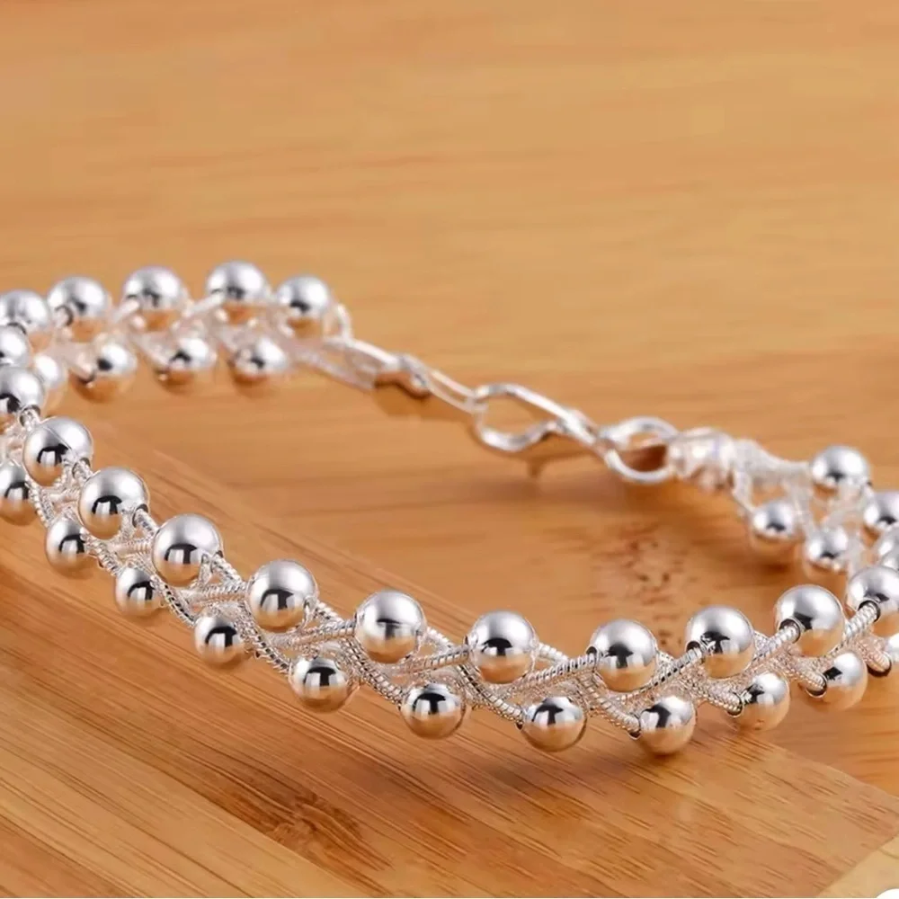 New Sterling Beaded Bracelet, Stamped